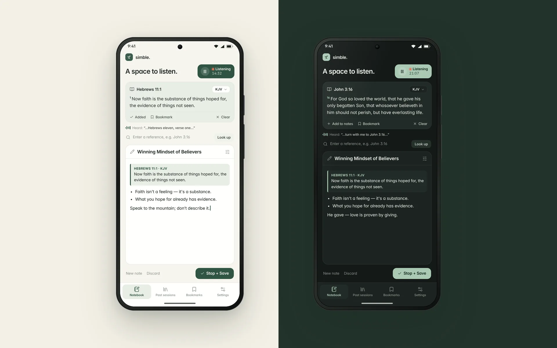 Simble in light and dark mode