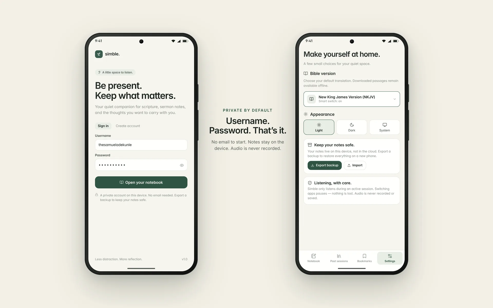 Sign-in and settings screens
